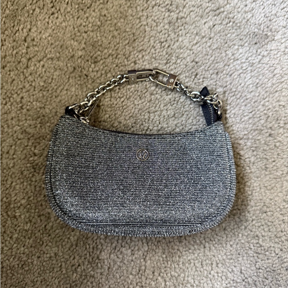 lululemon athletica Silver Metallic Chain-Handle Mini Bag